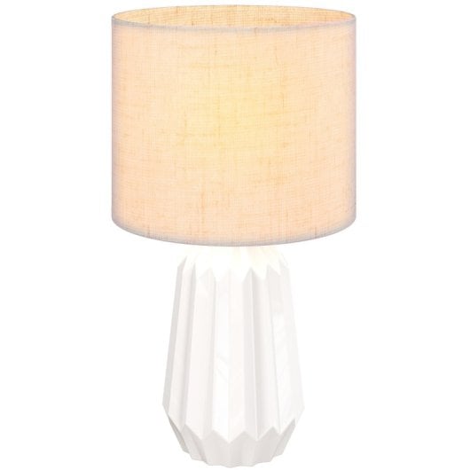 Homcom Lámpara De Mesa Base Cerámica Pantalla Lino 40w Blanco Y Beige