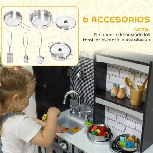 Aiyaplay Cocina De Juguete De Madera Con Sonido Accesorios De Acero Inoxidable