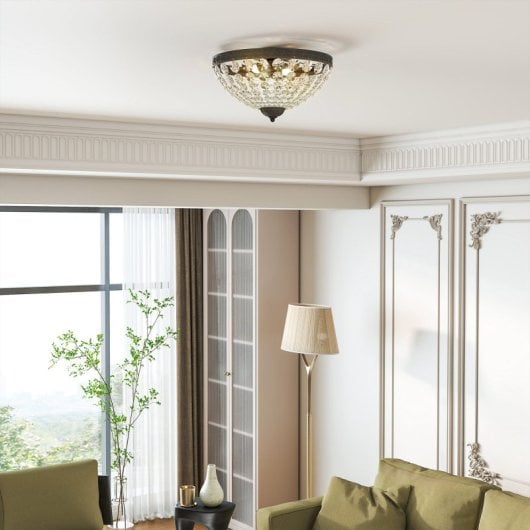 Homcom Lámpara De Techo De Cristal Clásica Con 2 Casquillos E14 40w Negro