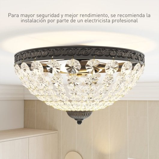 Homcom Lámpara De Techo De Cristal Clásica Con 2 Casquillos E14 40w Negro