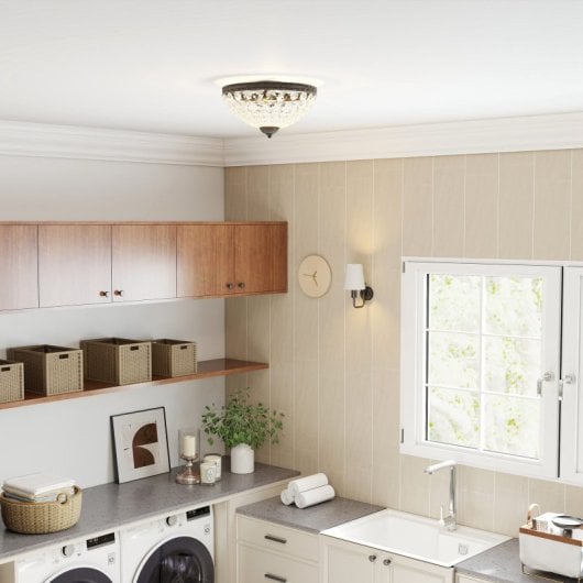 Homcom Lámpara De Techo De Cristal Clásica Con 2 Casquillos E14 40w Negro