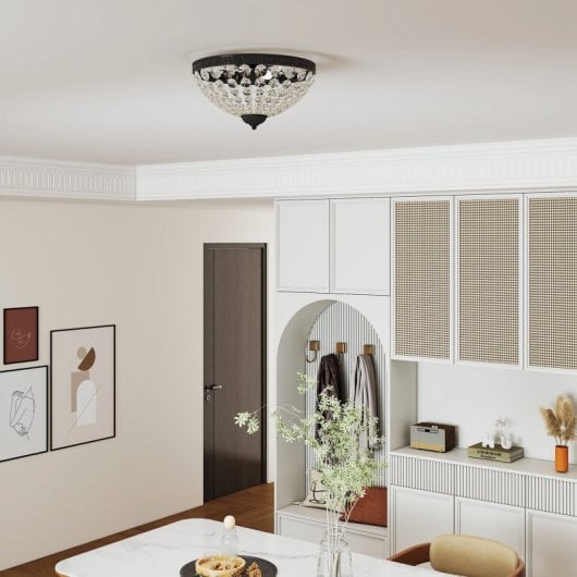 Homcom Lámpara De Techo De Cristal Clásica Con 2 Casquillos E14 40w Negro