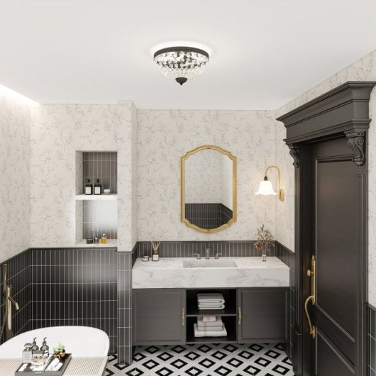 Homcom Lámpara De Techo De Cristal Clásica Con 2 Casquillos E14 40w Negro