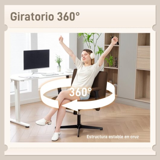 Cadeira de escritório Homcom com pernas cruzadas e apoios de braços rebatíveis, castanha