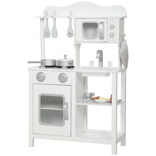 Aiyaplay Cocina De Juguete De Madera Con Sonido Fregadero Microondas Blanco