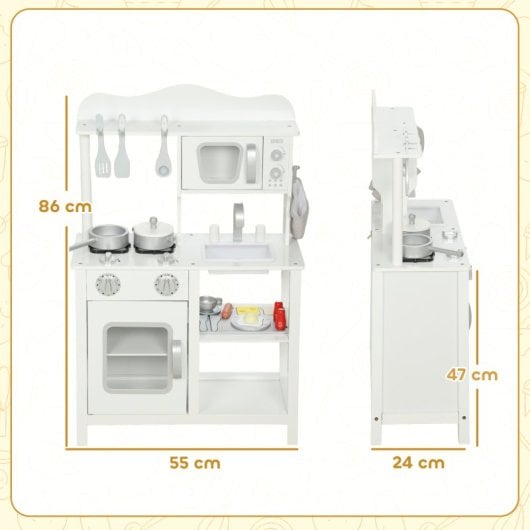 Aiyaplay Cocina De Juguete De Madera Con Sonido Fregadero Microondas Blanco