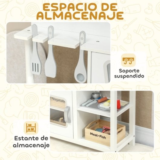 Aiyaplay Cocina De Juguete De Madera Con Sonido Fregadero Microondas Blanco