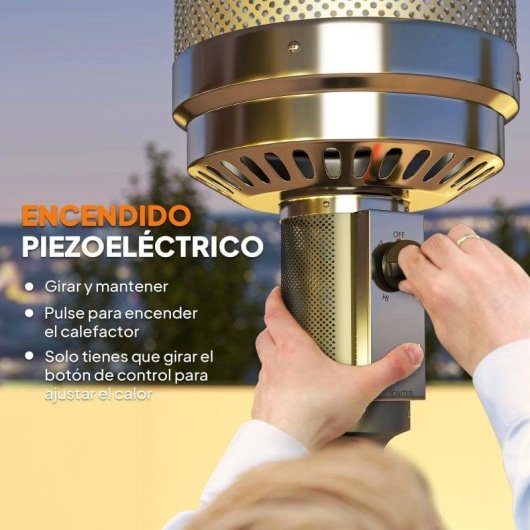 Outsunny Estufa De Gas Butano 13 Kw Con Sistema Antivuelco Y Ruedas Gris