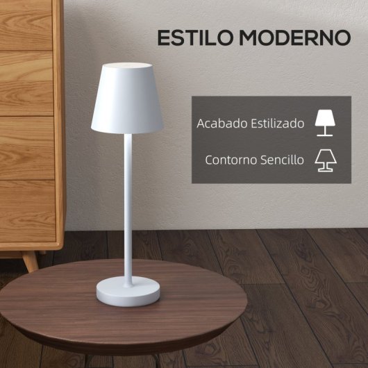 Homcom Lámpara De Mesita De Noche Inalámbrica Usb-c Recargable Ø11,2x36,5cm Gris