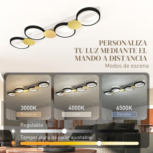 Homcom Lámpara De Techo Regulable Con 4 Focos Mando A Distancia Negro Y Dorado