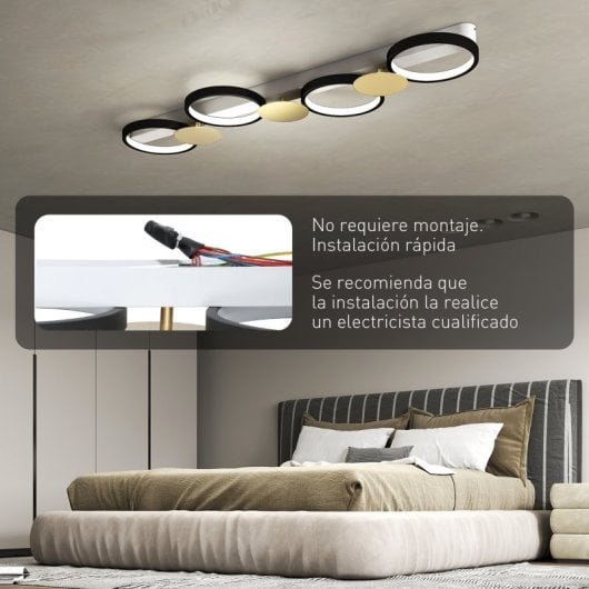 Homcom Lámpara De Techo Regulable Con 4 Focos Mando A Distancia Negro Y Dorado