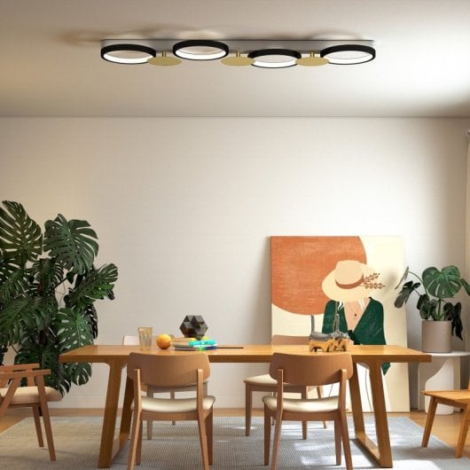 Homcom Lámpara De Techo Regulable Con 4 Focos Mando A Distancia Negro Y Dorado