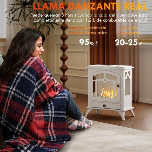 Lareira a Bioetanol Homcom 820-378V00WT 7000 BTU/h Chão Compacta Branca