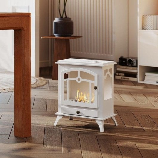 Lareira a Bioetanol Homcom 820-378V00WT 7000 BTU/h Chão Compacta Branca