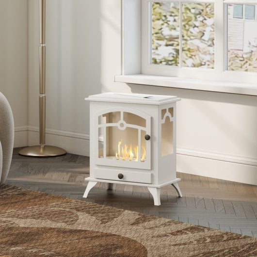 Homcom Chimenea De Bioetanol Con Tanque De 0,9 L 45x28x54 Cm Blanco