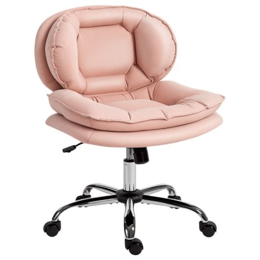 Homcom Silla De Oficina Con Piernas Cruzadas Asiento Ancho Rosa