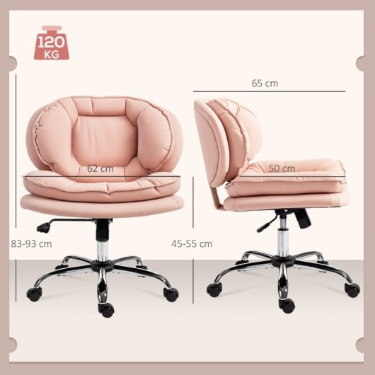 Homcom Silla De Oficina Con Piernas Cruzadas Asiento Ancho Rosa
