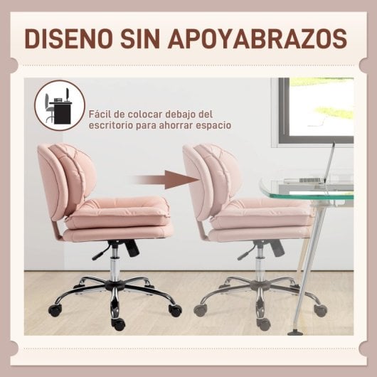 Homcom Silla De Oficina Con Piernas Cruzadas Asiento Ancho Rosa