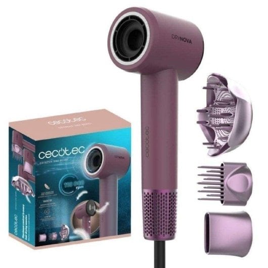 Sèche-cheveux Ionique Professionnel Cecotec DryNova 3in1 Berry 1600W 4 Températures 2 Vitesses Écran Accessoires Violet