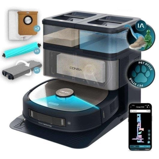 Robot Aspirador y Fregasuelos Cecotec Conga Z100 X-treme con Autovaciado IA Navegación Láser 20.000 Pa