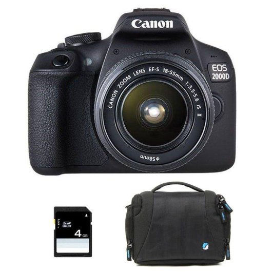 Fotocamera Digitale Reflex Canon EOS 2000D 24.1 MP Zoom Ottico 18-55mm CMOS WiFi NFC SD 4GB Borsa