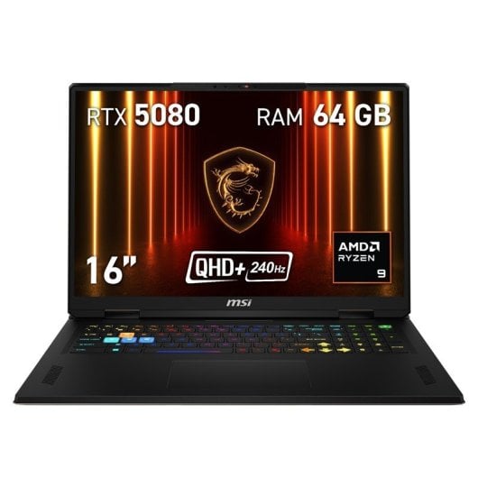 Portátil MSI Vector A16 HX A8WIG-054XES 16" AMD Ryzen 9 8940HX 64GB 1TB SSD RTX 5080 Sin S.O RGB