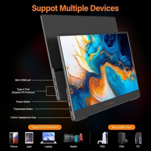 Monitor GTmedia 14" FullHD 60Hz IPS FreeSync HDR VESA Portabel