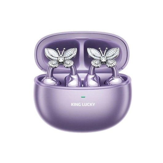 Écouteurs Kinglucky intra-auriculaires Bluetooth sans fil avec Réduction de Bruit, micro, USB-C, autonomie 50h, IPX5, violet et argenté