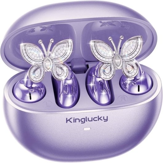 Auriculares Kinglucky inalámbricos Bluetooth 5.4 con cancelación de ruido, micrófono y resistencia IPX5, morado y platea