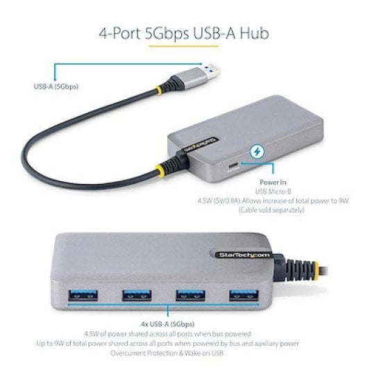 Hub Startech HB30A4AIB USB 3.2 Gen 1 4 Porte Type-A Alimentazione Opzionale
