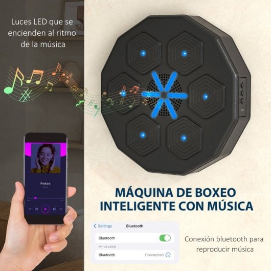 Sportnow Máquina Boxeo Musical Pared Con Guantes Conexión Bluetooth Y Luces Led