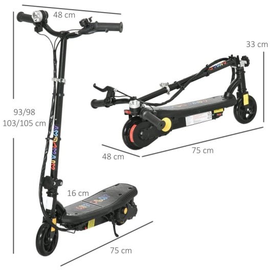 Homcom Patinete Eléctrico Para Niños De 7-14 Años Plegable Max. 12 Km/h Negro