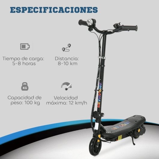 Homcom Patinete Eléctrico Para Niños De 7-14 Años Plegable Max. 12 Km/h Negro