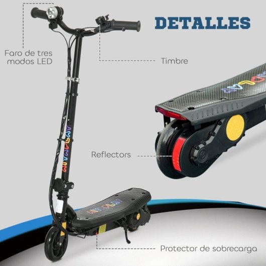 Homcom Patinete Eléctrico Para Niños De 7-14 Años Plegable Max. 12 Km/h Negro