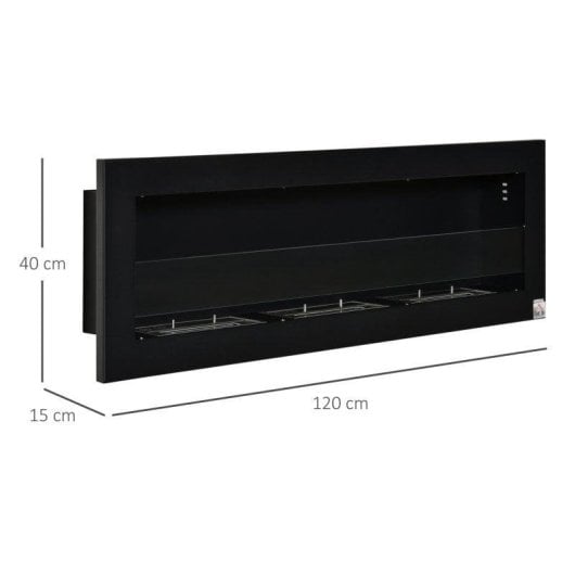 Lareira a Bioetanol Homcom 820-214BK 6800BTU Mural Preto Vidro Temperado