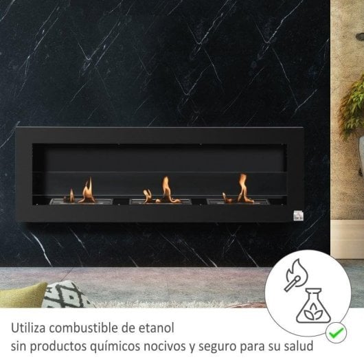Lareira a Bioetanol Homcom 820-214BK 6800BTU Mural Preto Vidro Temperado