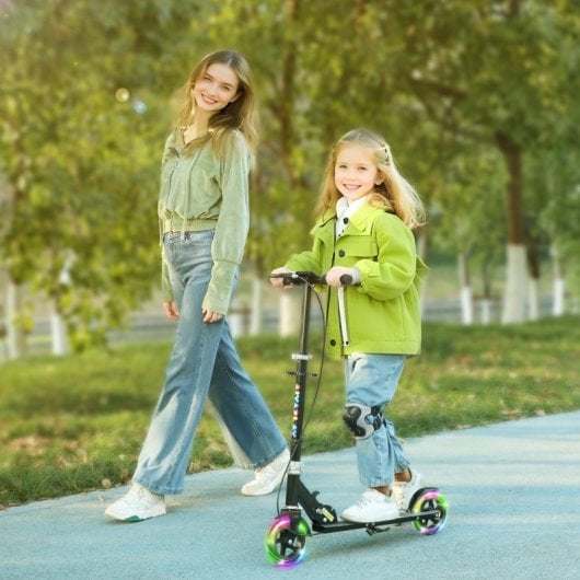 Aiyaplay Patinete Plegable Para Niños De 3-8 Años 2 Ruedas Con Led Luces Negro