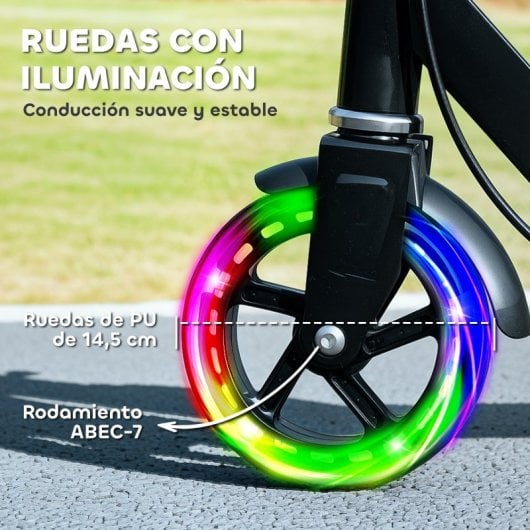Aiyaplay Patinete Plegable Para Niños De 3-8 Años 2 Ruedas Con Led Luces Negro