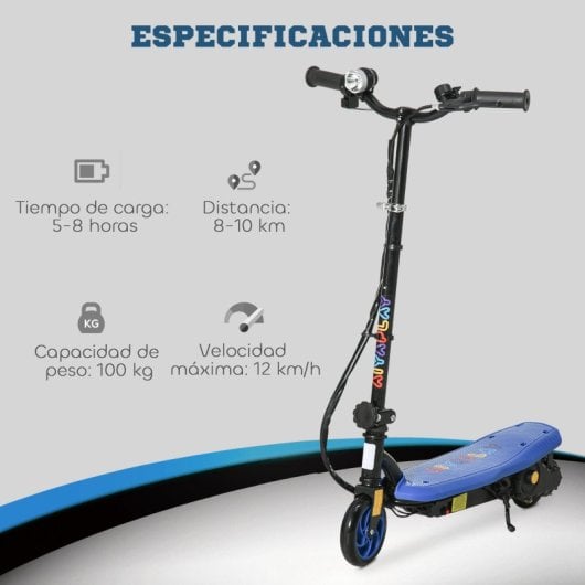 Homcom Patinete Eléctrico Para Niños De 7-14 Años Plegable Max. 12 Km/h Azul