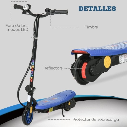 Homcom Patinete Eléctrico Para Niños De 7-14 Años Plegable Max. 12 Km/h Azul
