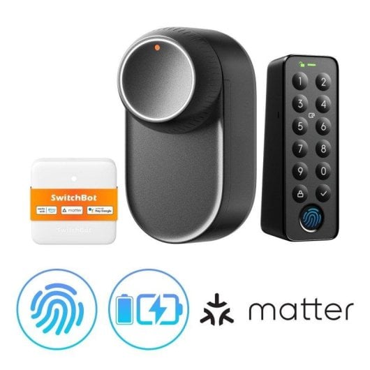 Serrure Intelligente SwitchBot Lock Ultra Bluetooth Ouverture par Empreinte Digitale et App Compatible Matter Alexa Google Home Apple HomeKit