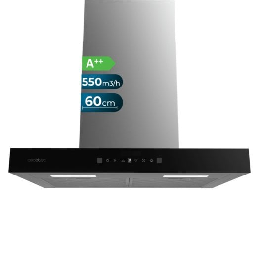 Campana extractora Cecotec Flux TT 605500 T 60cm cristal negro succión 550m3/h control gestual