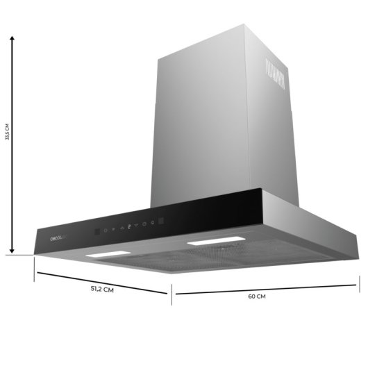 Campana extractora Cecotec Flux TT 605500 T 60cm cristal negro succión 550m3/h control gestual