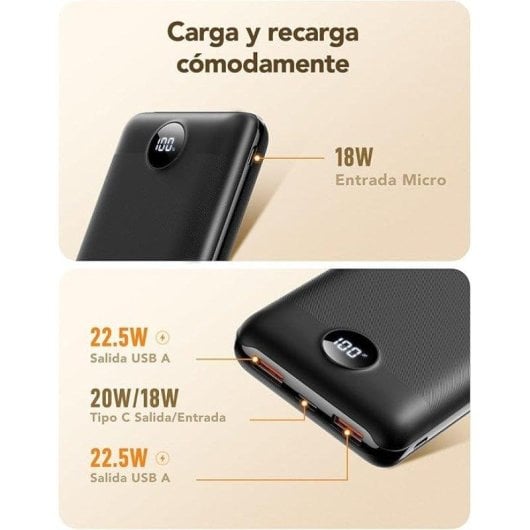 Power bank Veger 20000mAh 22.5W USB-C design compacto e visor LED