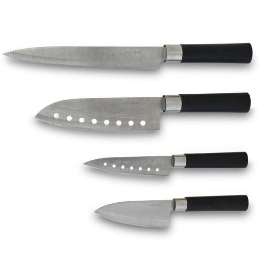 Juego de cuchillos Cecotec Santoku 4 piezas acero al carbón mango negro