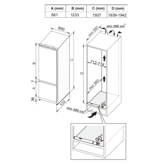 Frigorífico Combi Cecotec Bolero CoolMarket BI-D FLW 341 E Total No Frost 193,7cm 341L E Integrable