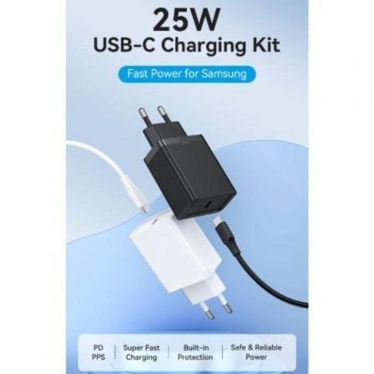 Cargador de Pared Vention FAHWF-EU USB-C 25W Carga Rápida con 2 Cables