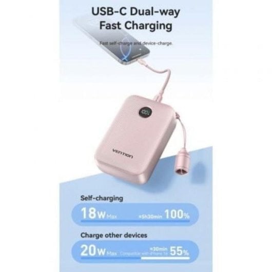 Powerbank Vention FKBB0-C 20000mAh 22.5W USB-C USB-A Negro portátil
