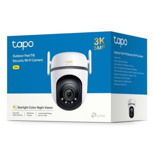 Caméra de surveillance TP-Link Tapo TC43 3K Vision Nocturne Intérieur et Extérieur IA Alarme Contrôle Vocal Audio Bidirectionnel