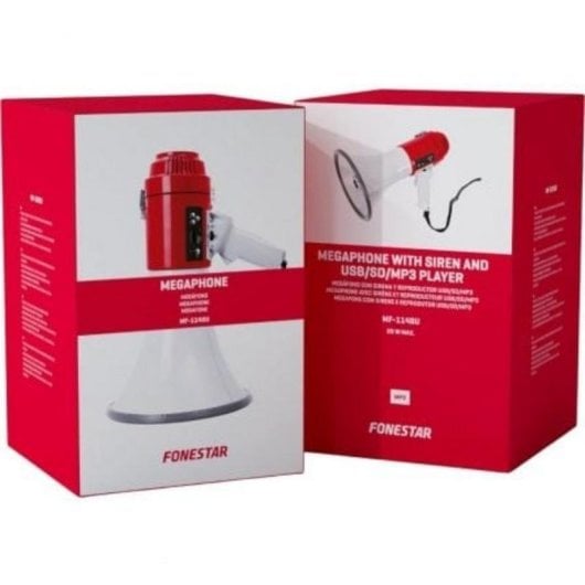 Megáfono Fonestar MF-114SU 25W Sirena USB SD Pilas 12V CC